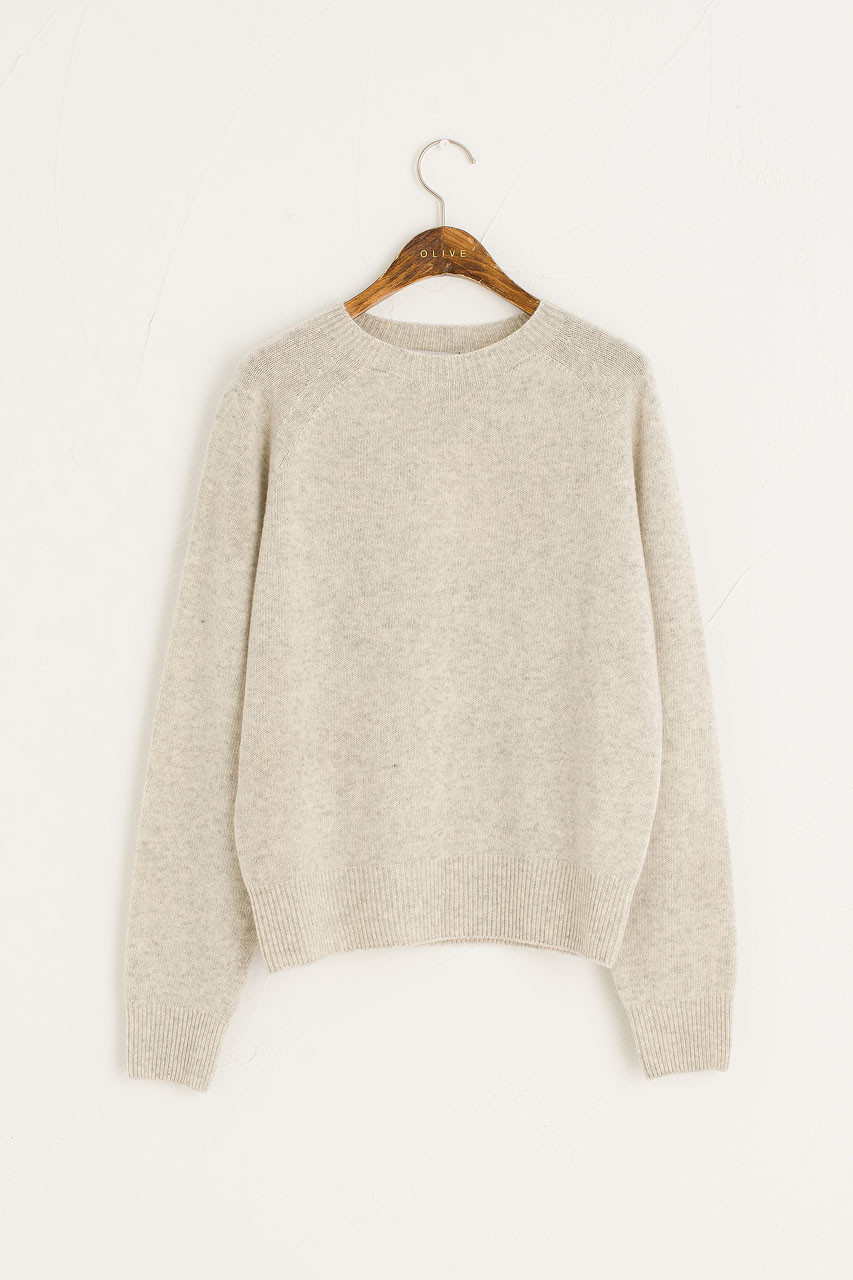 Wool Cashmere Raglan Jumper, Light Grey