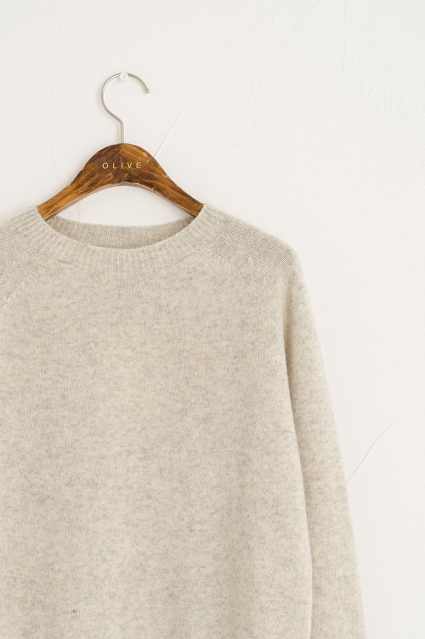 Wool Cashmere Raglan Jumper, Light Grey