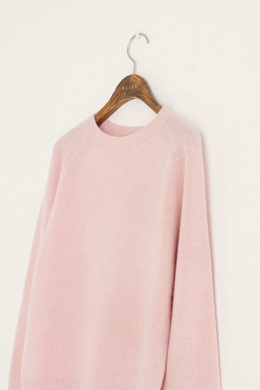 Wool Cashmere Raglan Jumper, Light Pink