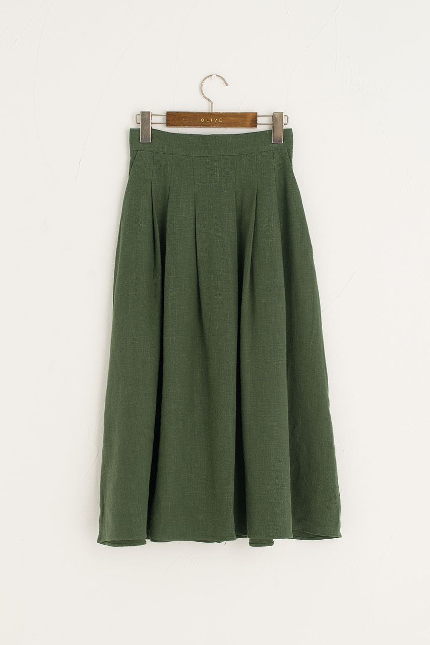 Jane Stripe Linen Skirt, Beige