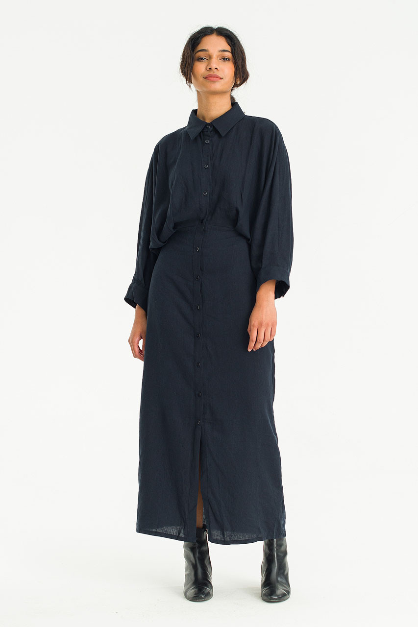 Haru Check Shirt Dress, Navy