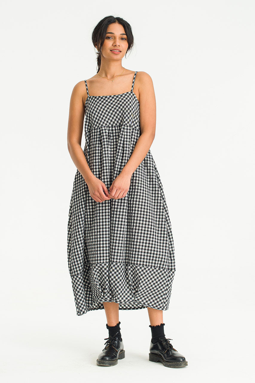 Gingham Pumpkin Slip Dress, Black