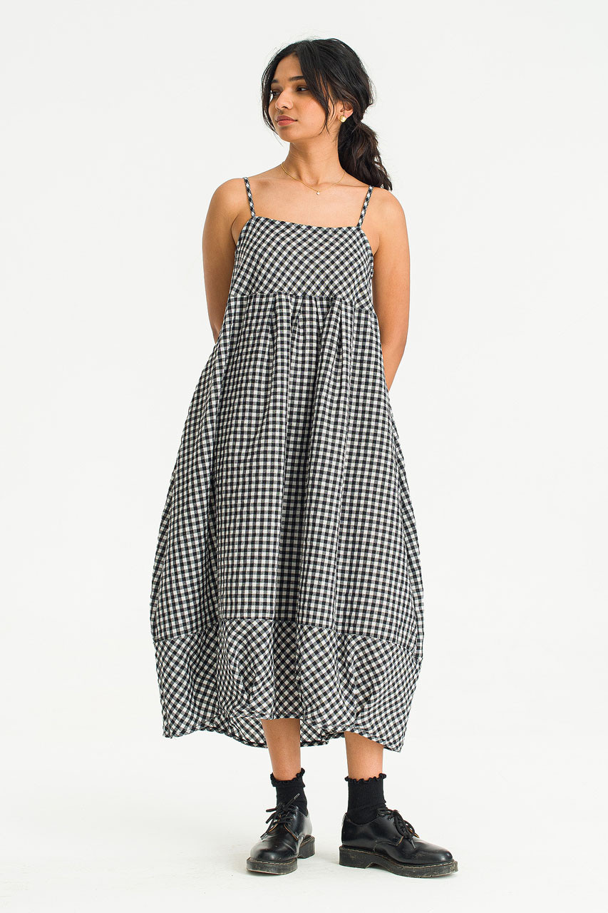 Gingham Pumpkin Slip Dress, Black