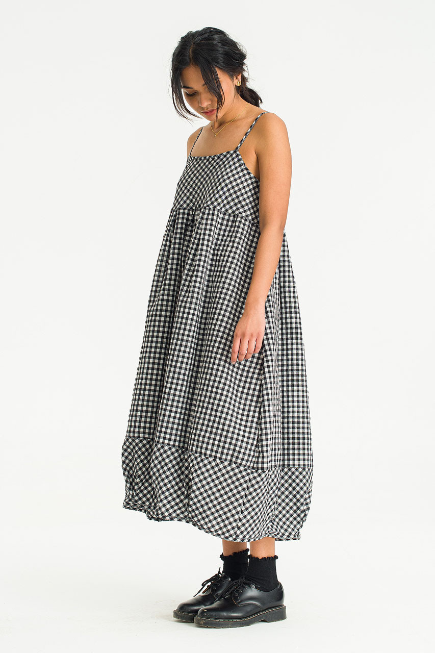 Gingham Pumpkin Slip Dress, Black