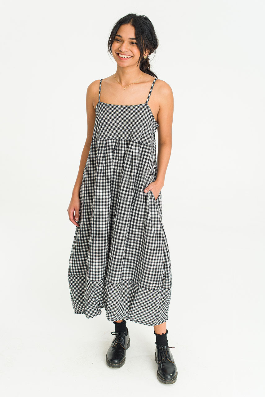 Gingham Pumpkin Slip Dress, Black