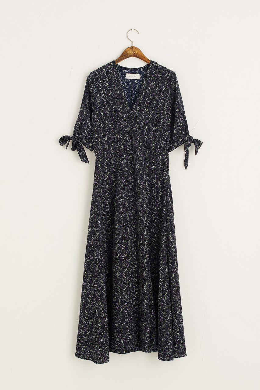 Jeanne Garden Print Dress, Navy