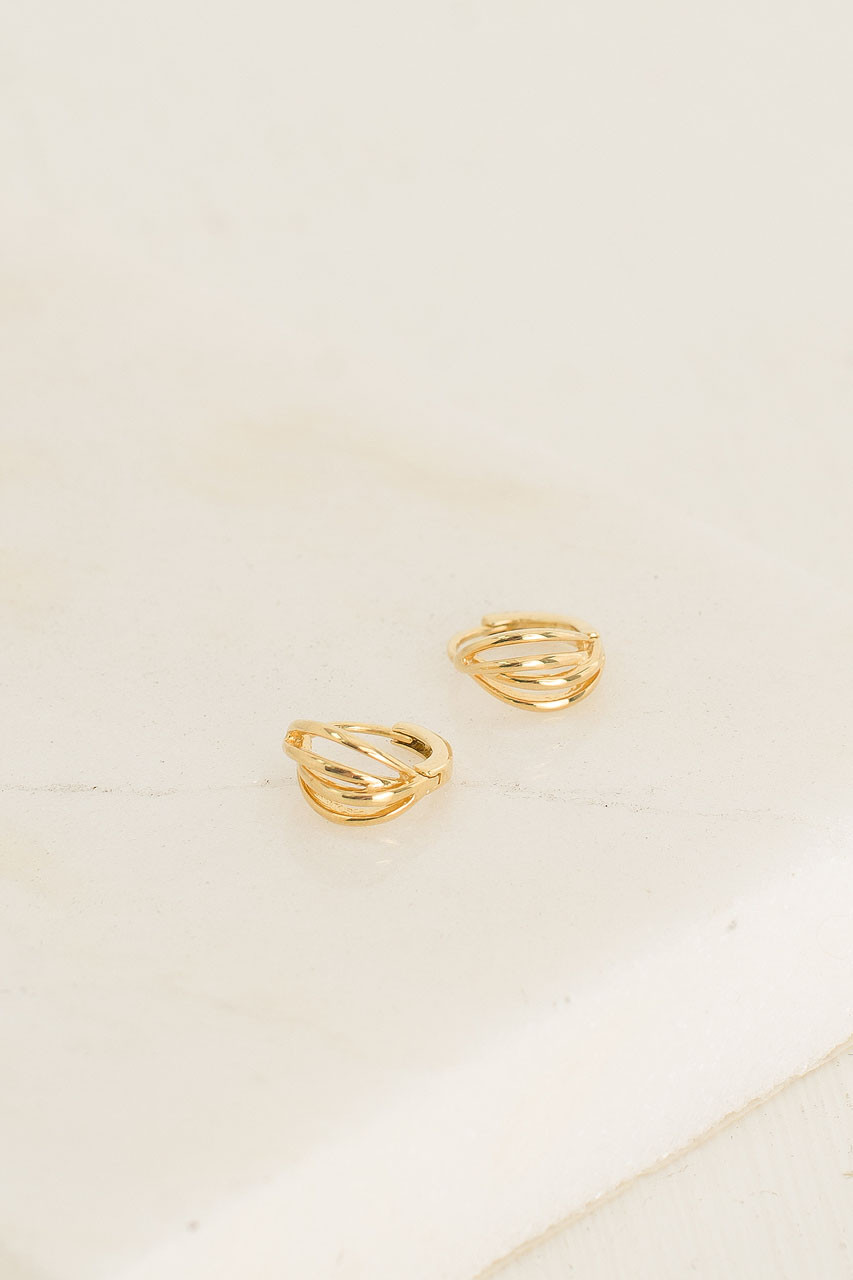 Scarlet Four Line Mini Earrings, 18K Gold Plated