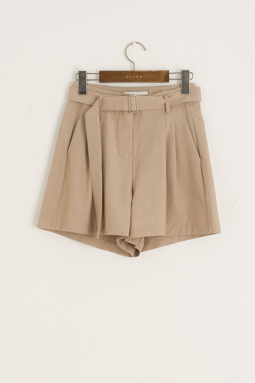 Jay Belted Pleated Short, Beige