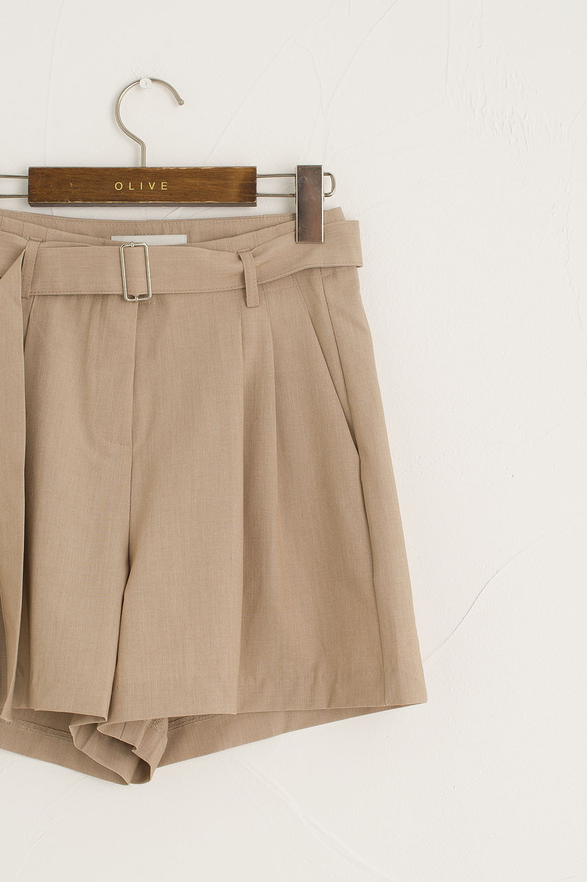 Jay Belted Pleated Short, Beige