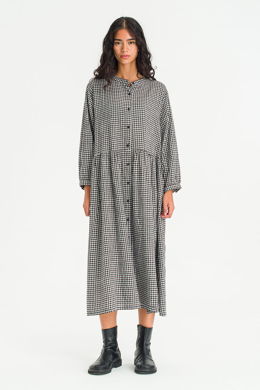 シェリエ　flocky check long shirt dress shellerシェリエ flockycheck long shirt dress