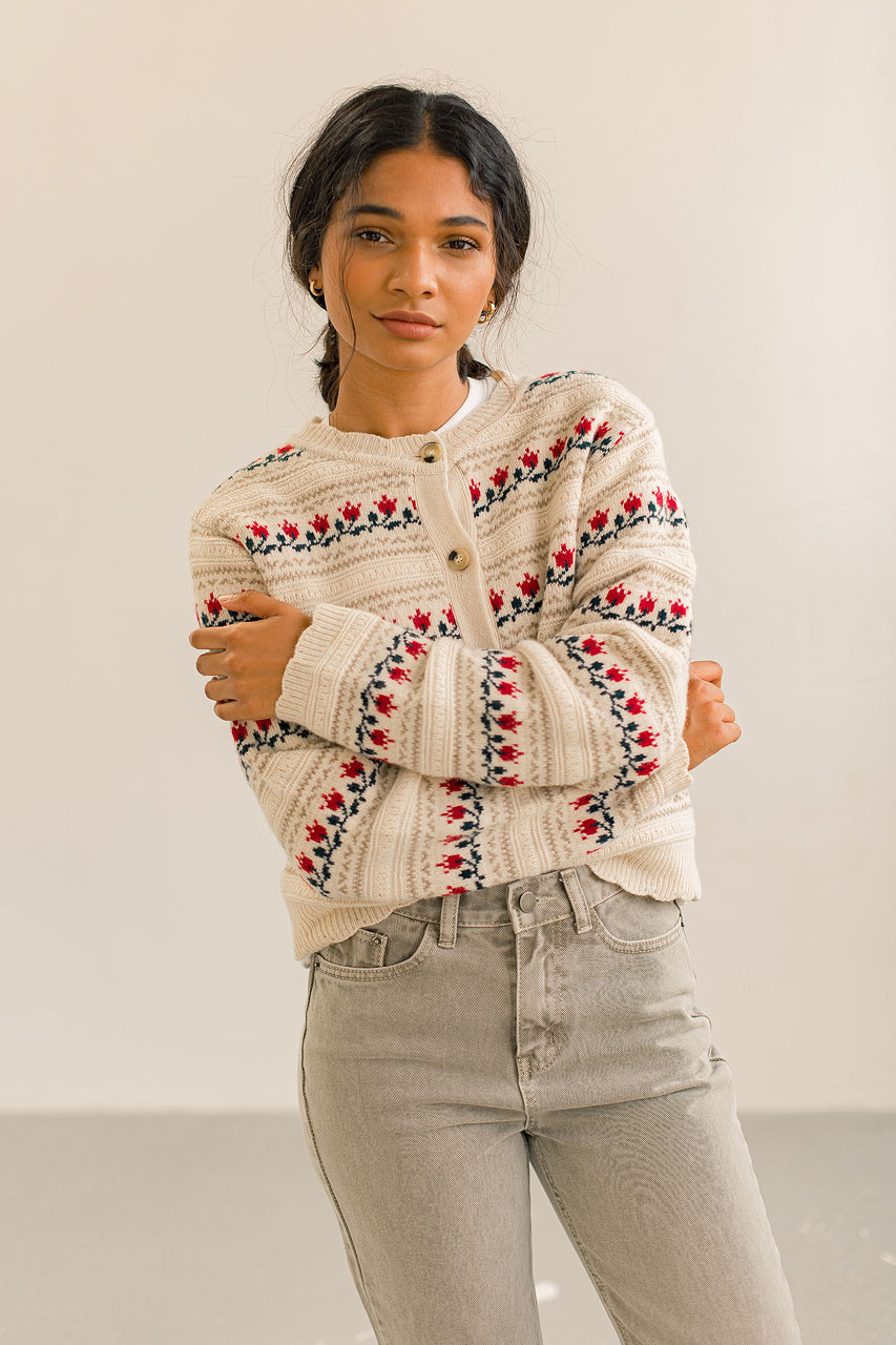 Vintage Style Tulip Cardigan, Beige