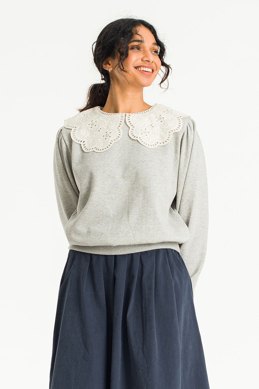Big Lace Collar Sweatshirt, Grey