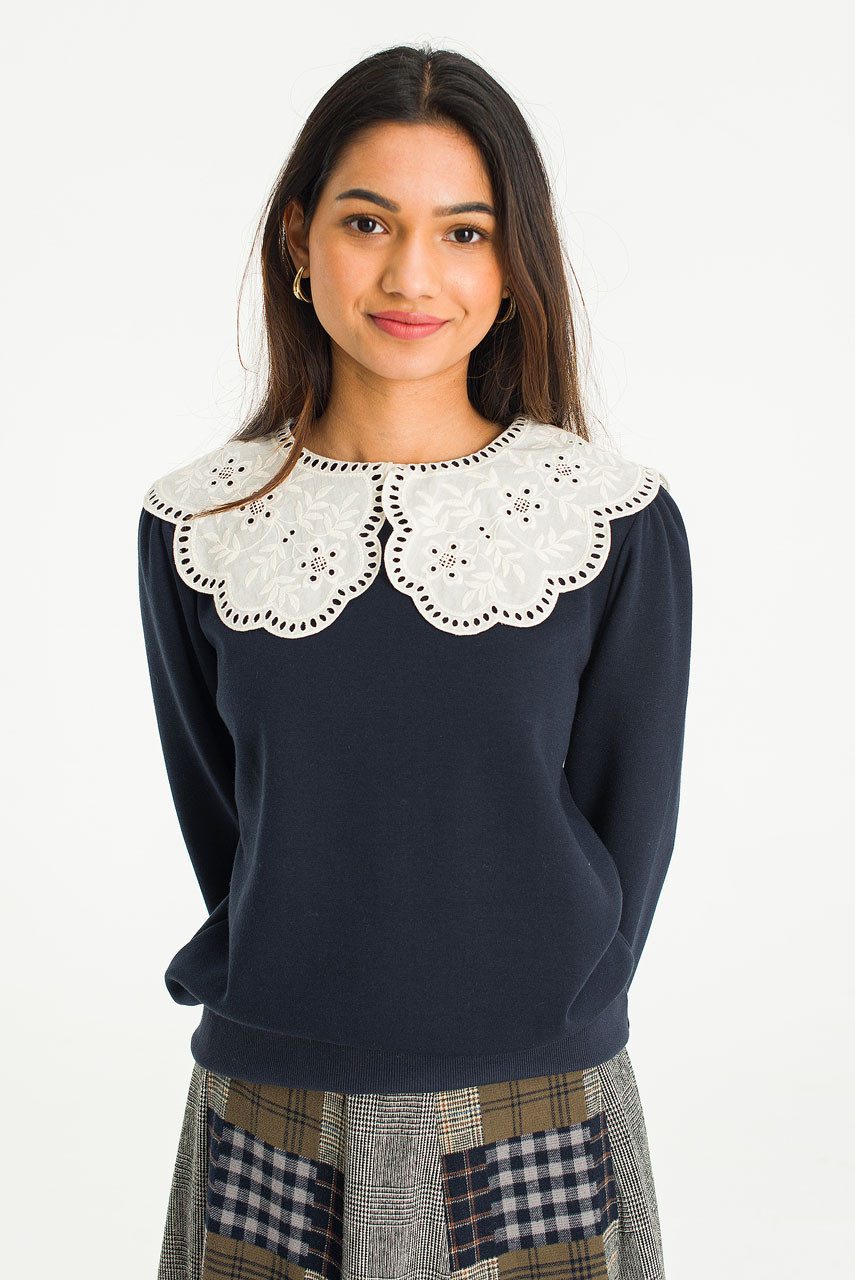 Big Lace Collar Sweatshirt, Navy