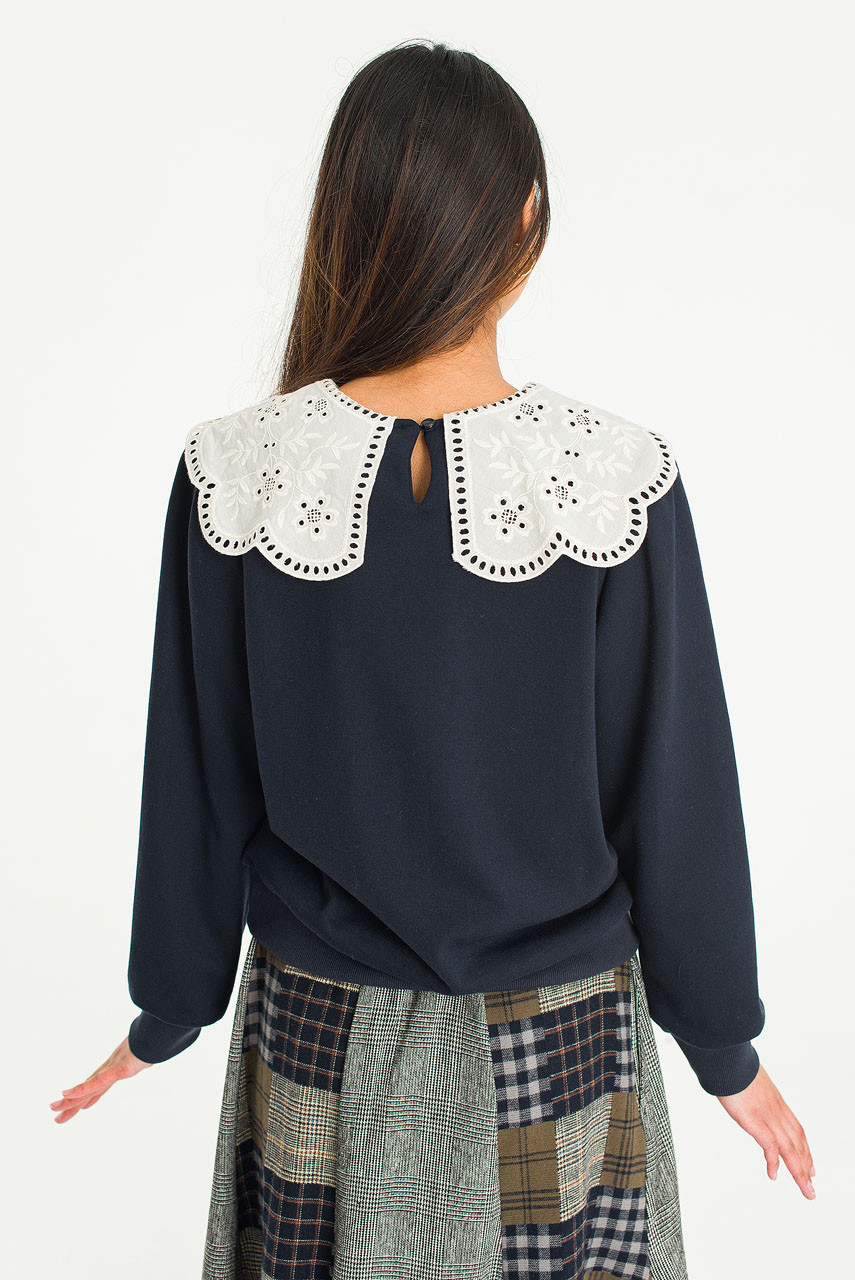 Big Lace Collar Sweatshirt, Navy