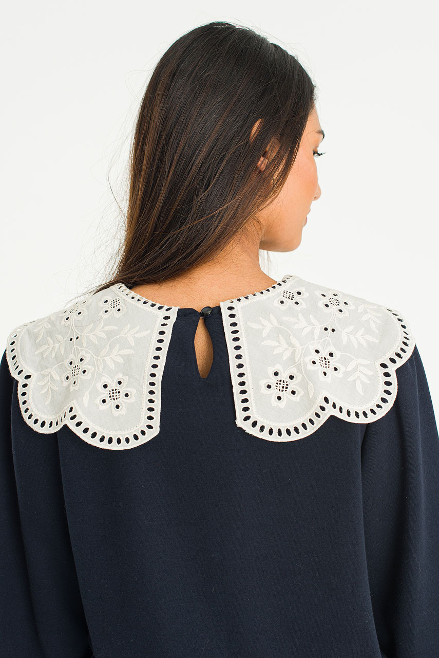 Big Lace Collar Sweatshirt, Navy