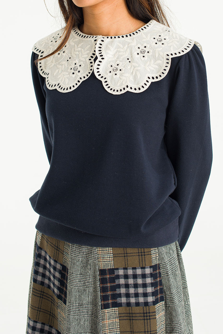 Big Lace Collar Sweatshirt, Navy