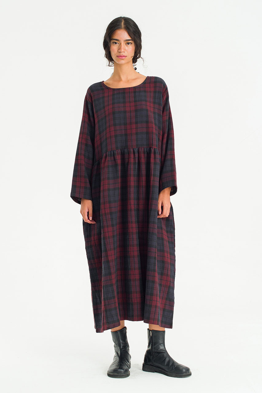 Tasha Double Face Check Dress, Wine