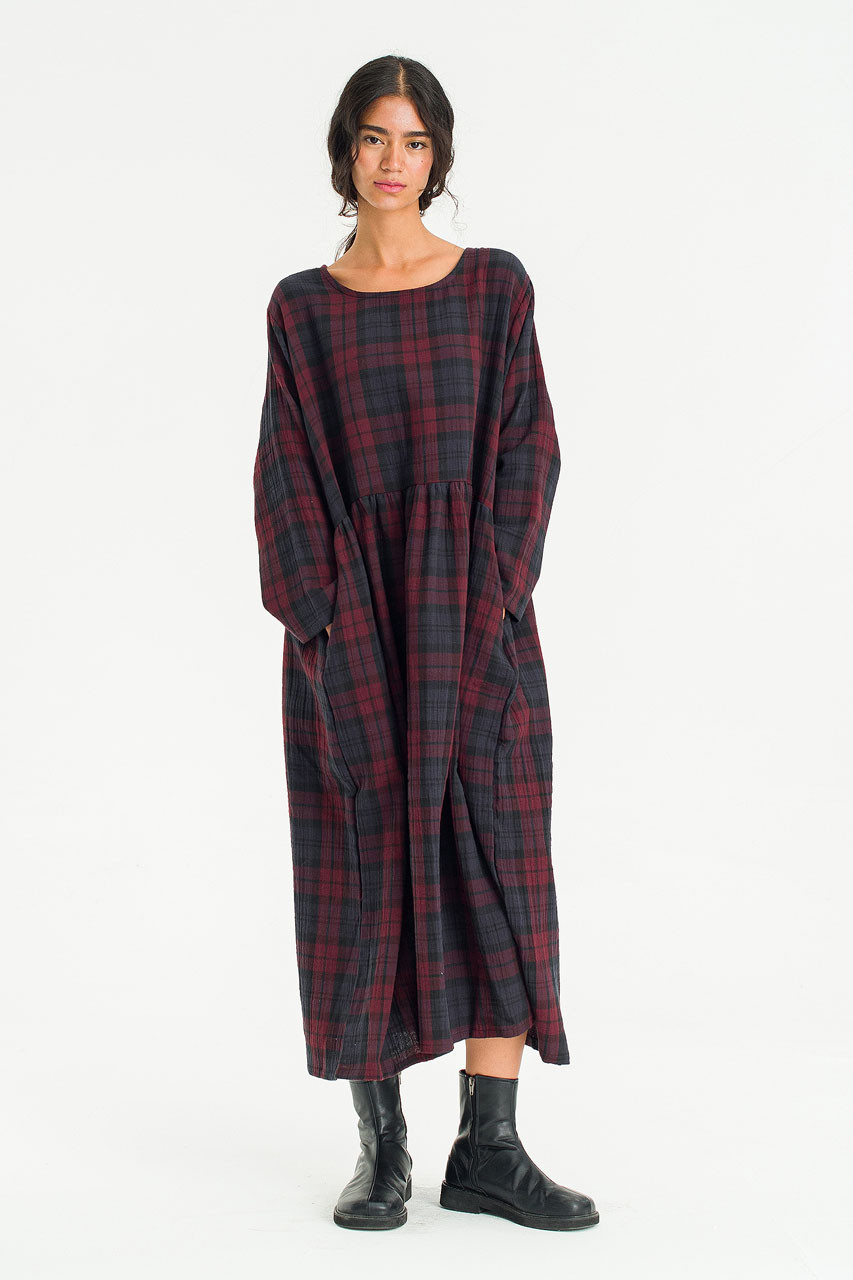 Tasha Double Face Check Dress, Wine