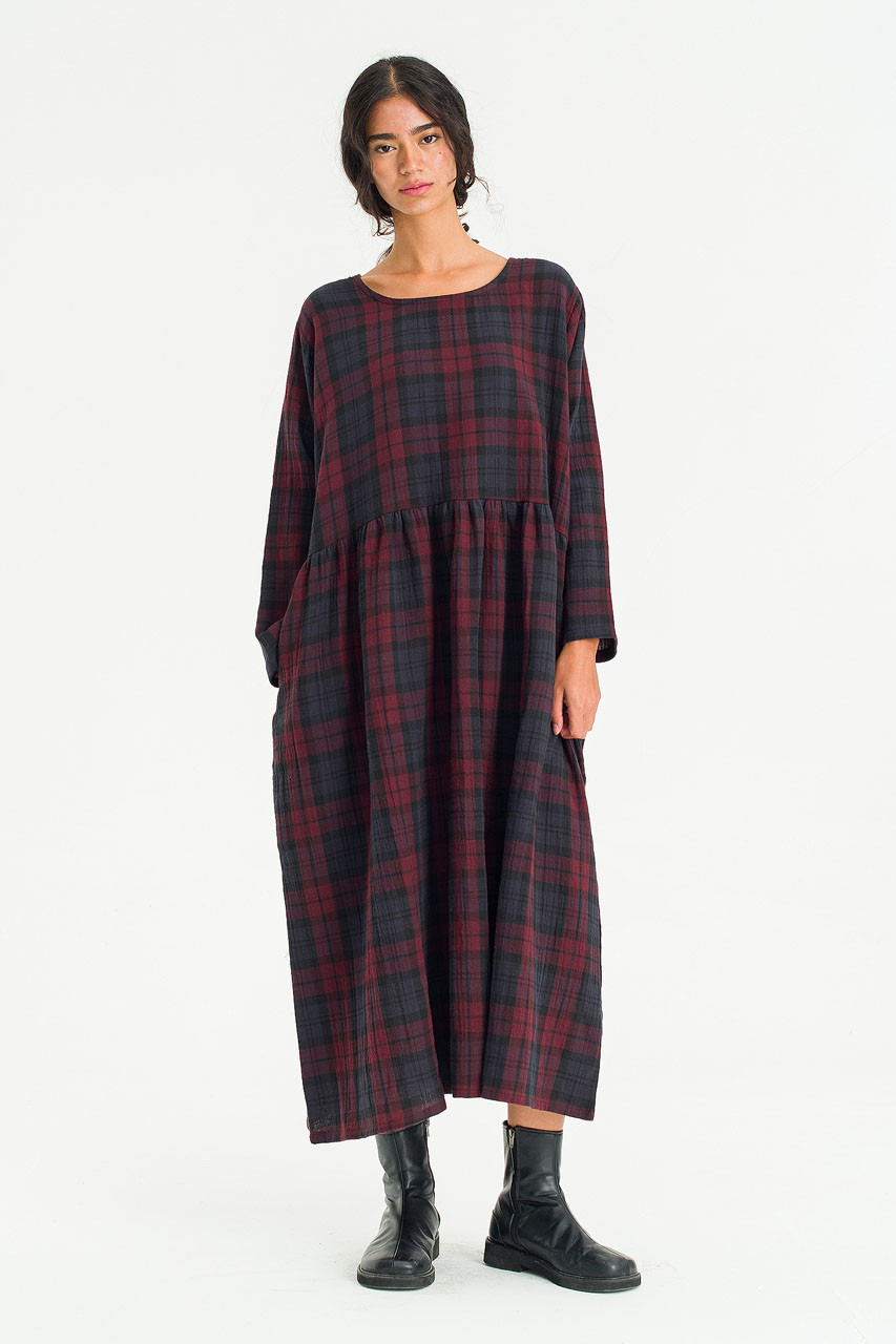 Tasha Double Face Check Dress, Wine