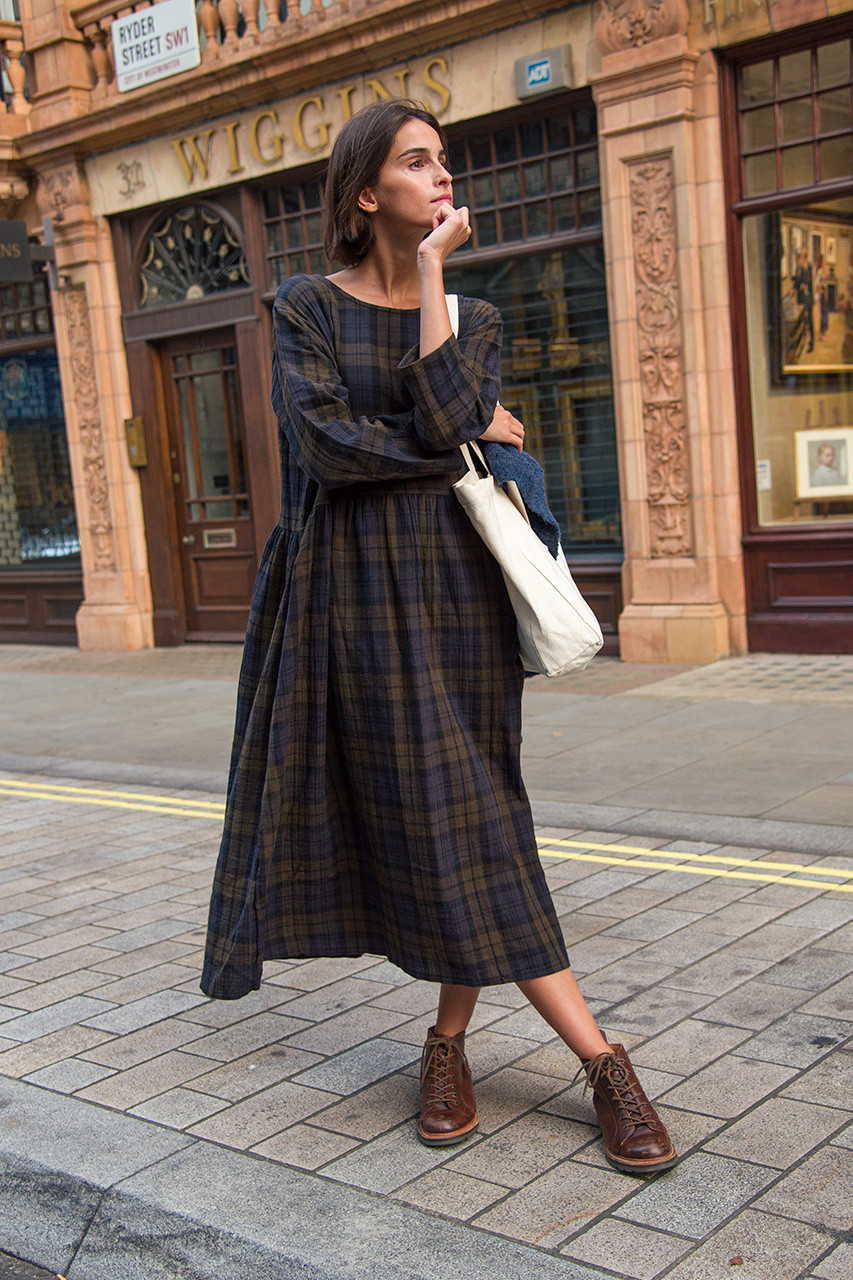 Tasha Double Face Check Dress, Khaki