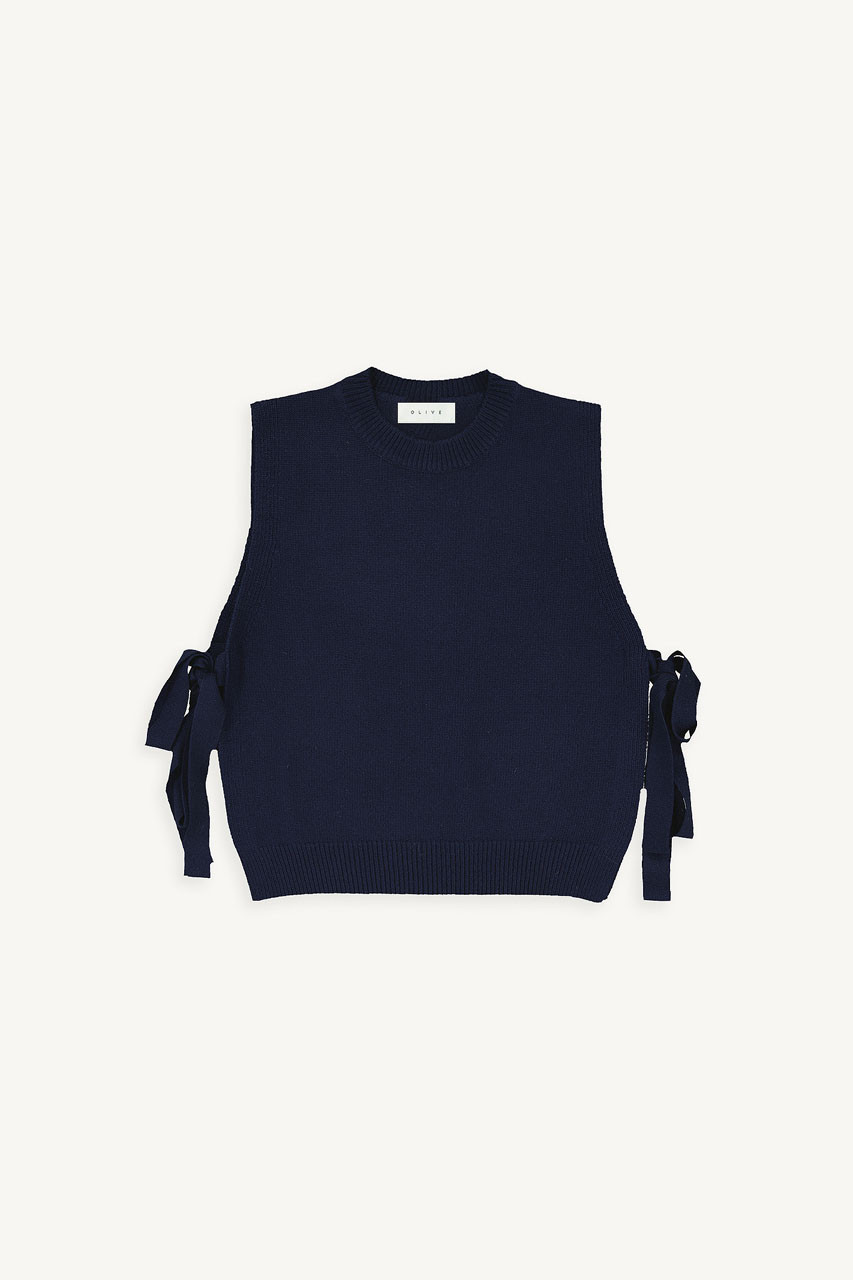 Side Ribbon Vest, Navy