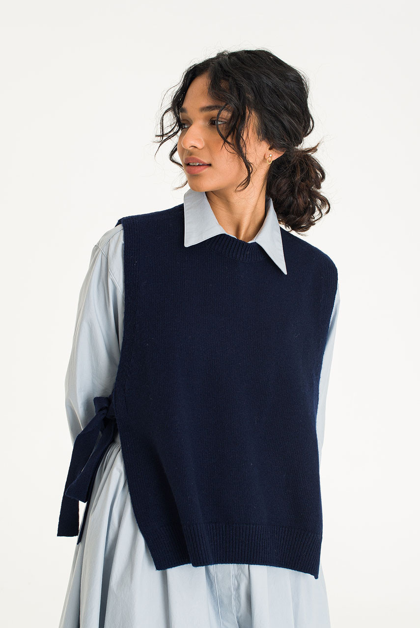 Side Ribbon Vest, Navy