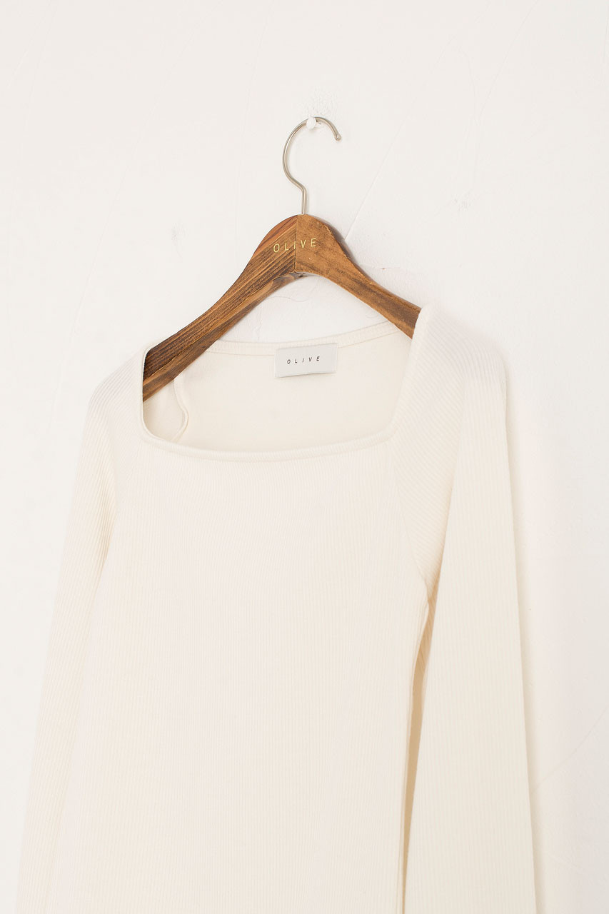 Ribbed Square Neck Tee, Ivory