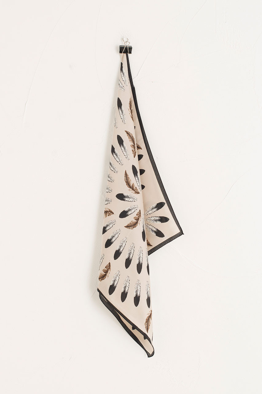 Feather Print Scarf, Ivory