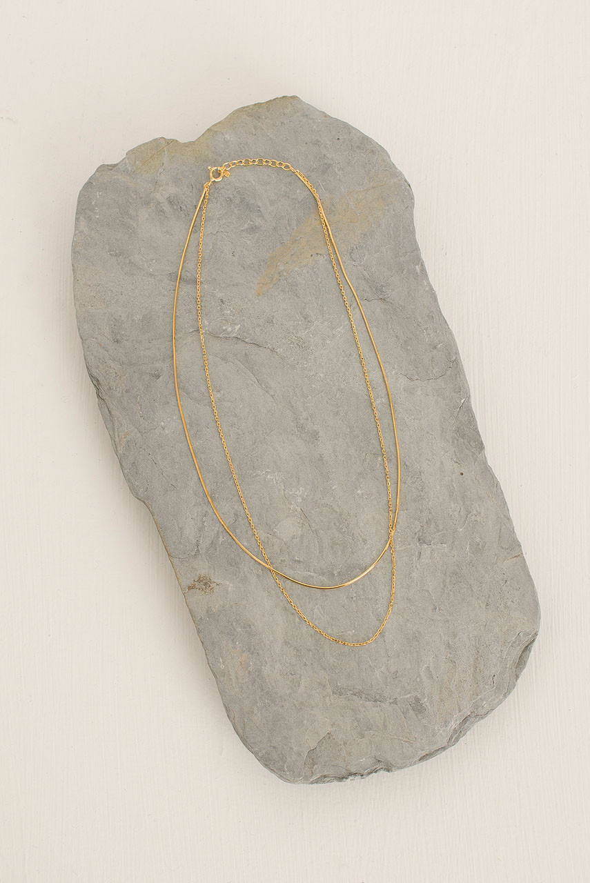 Simple Double Chain Necklace, 14K Gold Plated