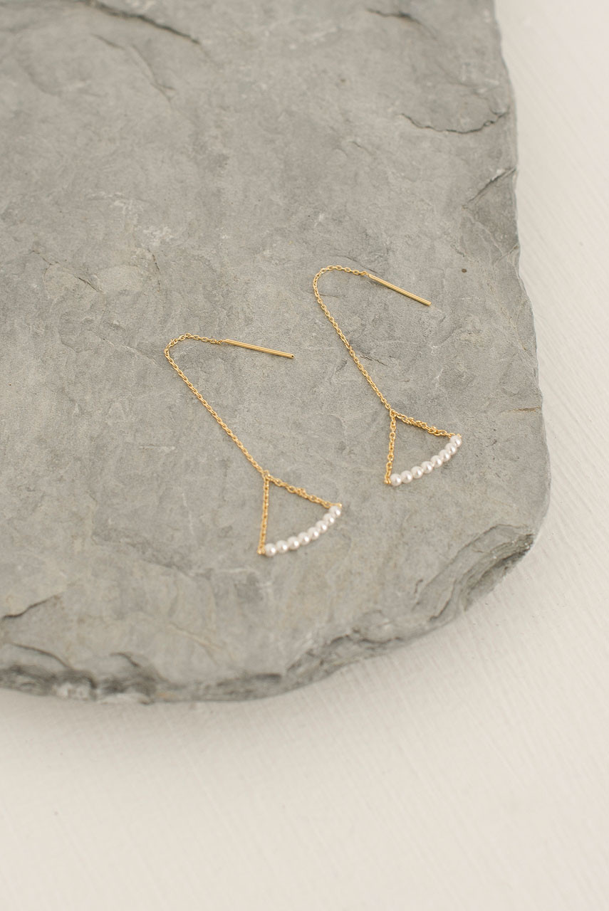 Mini Pearl Bar Drop Earrings, 14K Gold Plated