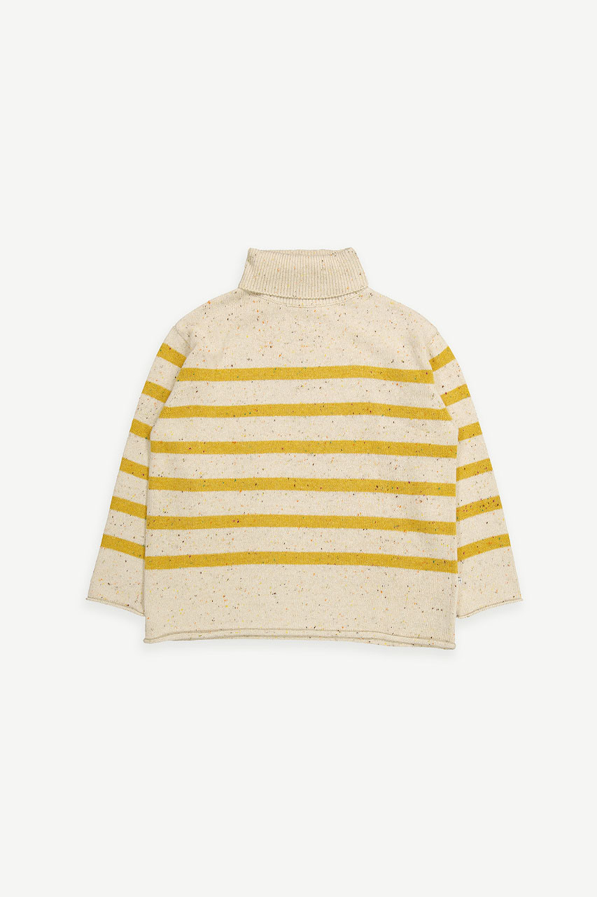 Oversize Stripe Boucle Roll Neck Jumper, Ivory/Mustard 