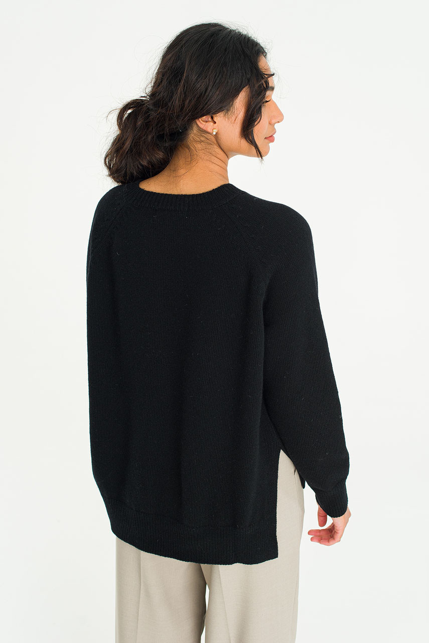 Unbalanced Crew Neck Knit, Black