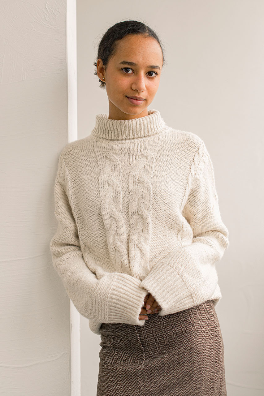 Cable Mix Turtle Neck Jumper, Ivory