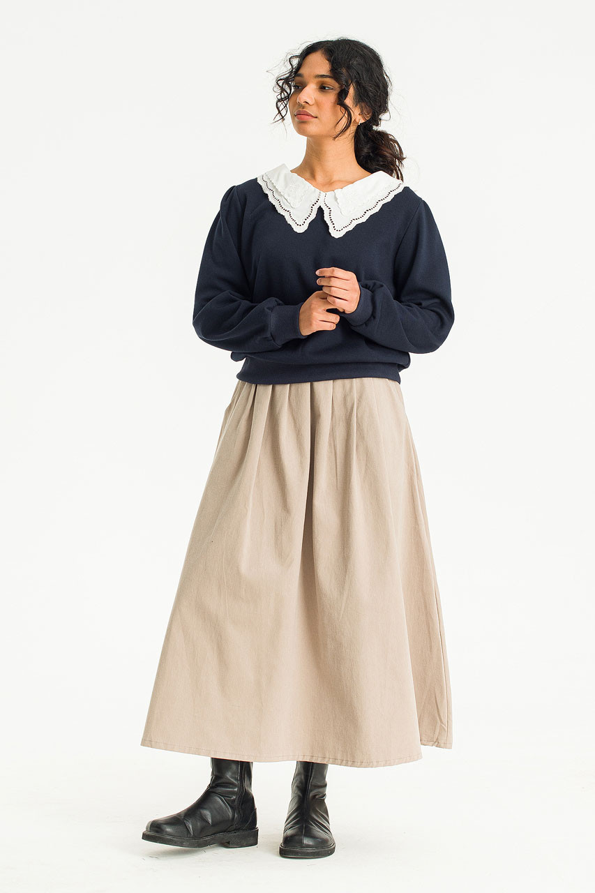 Layered Collar Fleece Sweatshirt, Navy