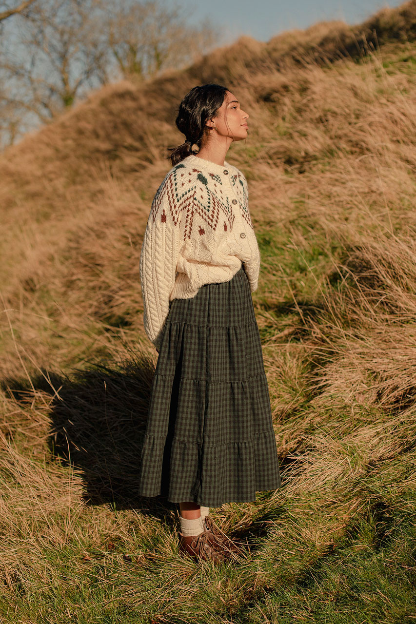 Asami Gingham Mix Skirt, Black