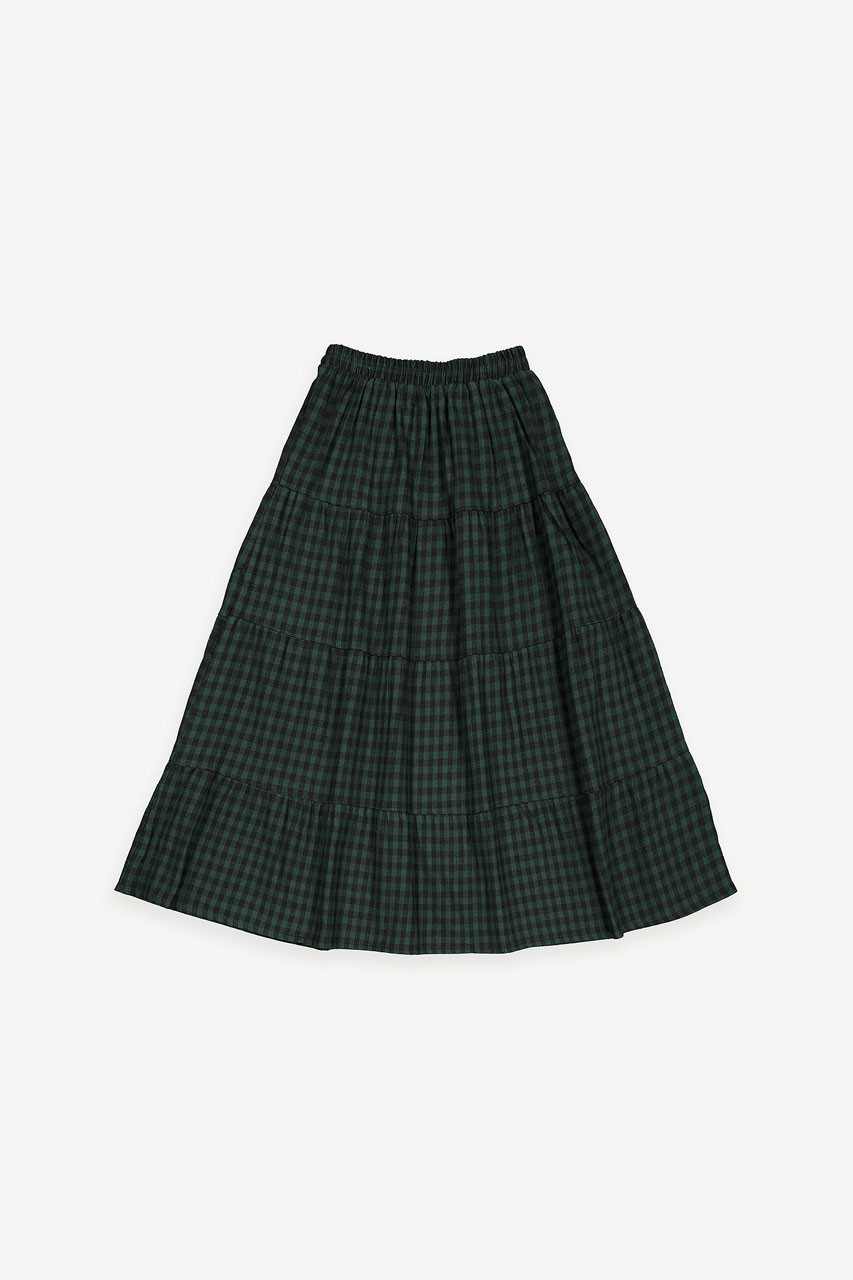 Yua Gingham Tiered Skirt, Green