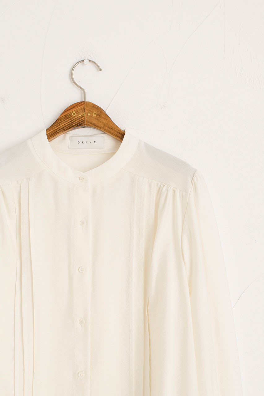 Pleated Henley Neck Blouse, Ivory