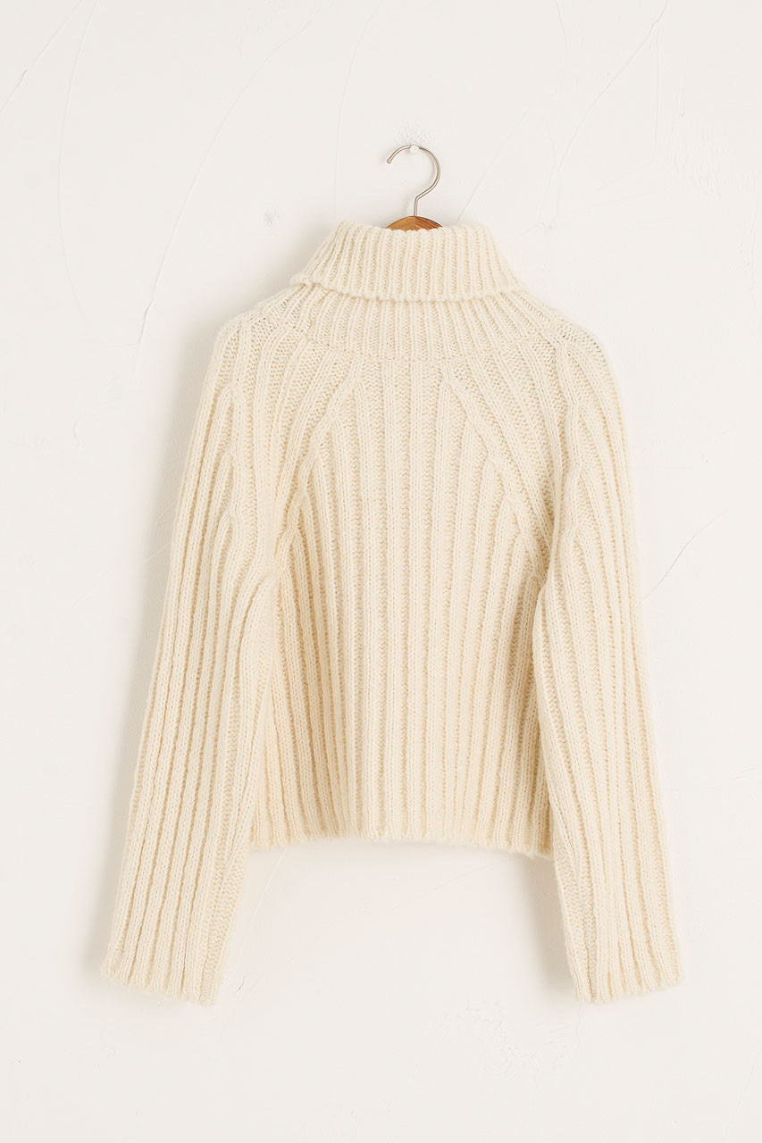 Chunky Ribbed Roll Neck Jumper, Ivory