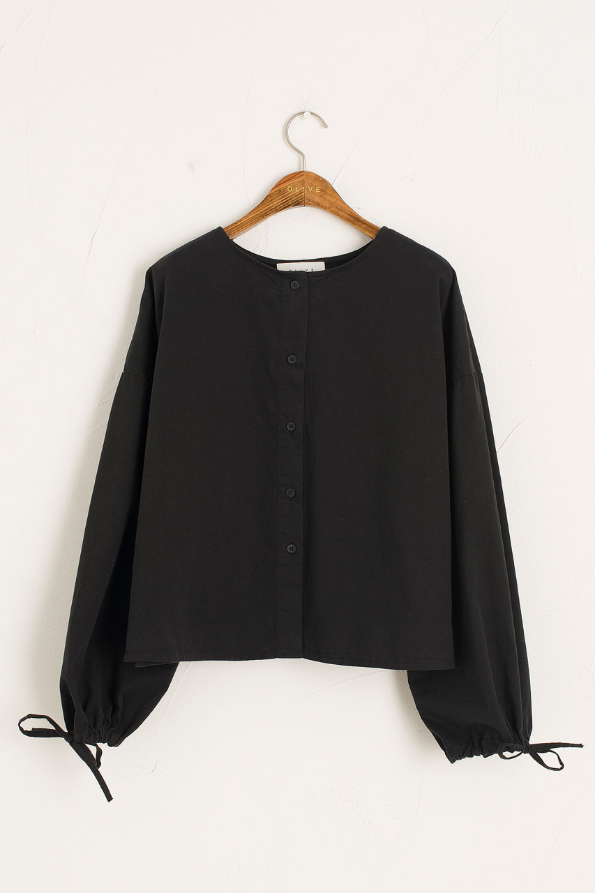 Ribbon Sleeve Balloon Blouse, Black