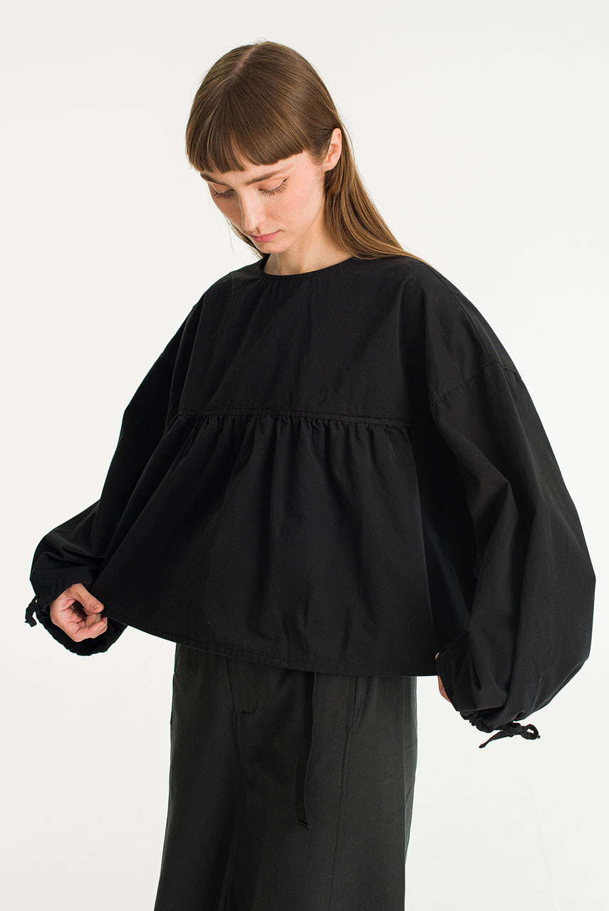 Ribbon Sleeve Balloon Blouse, Black