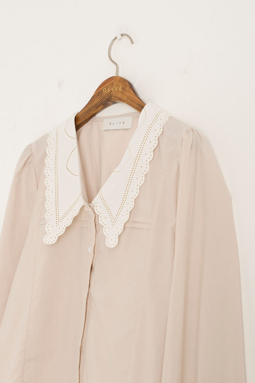Paper Lace Collar Blouse, Light Pink