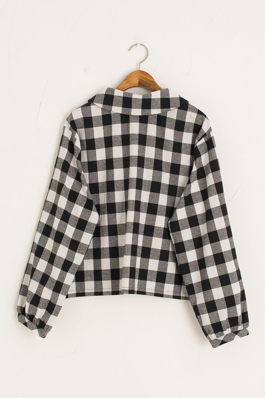 Jena Peter Collar Gingham Crop Blouse, Black