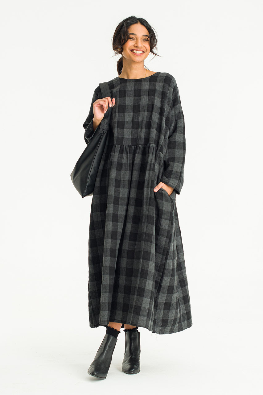 Tasha Double Face Check Dress, Wine