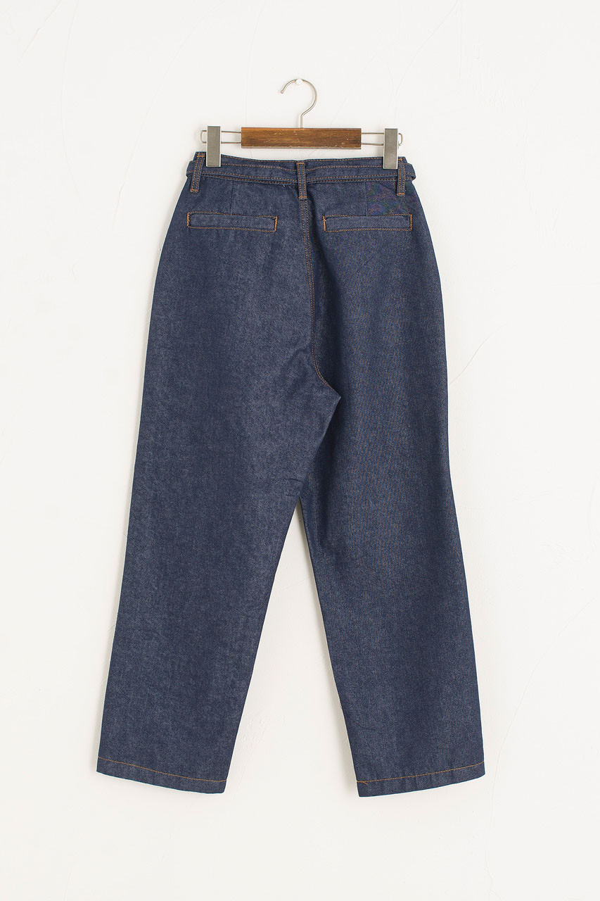 Belted Denim Slacks, Indigo