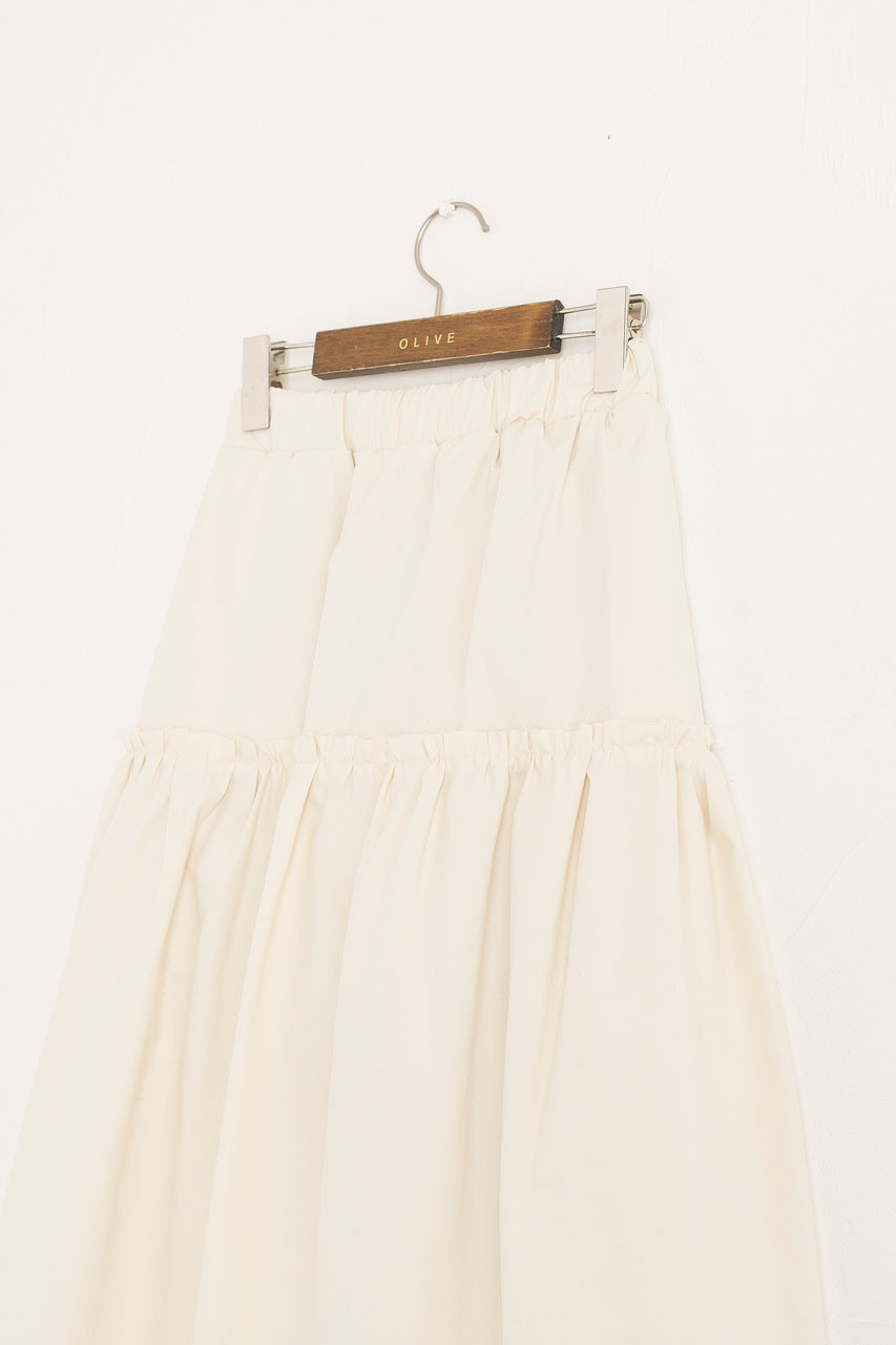 Frill Tiered Cotton Skirt, Ivory