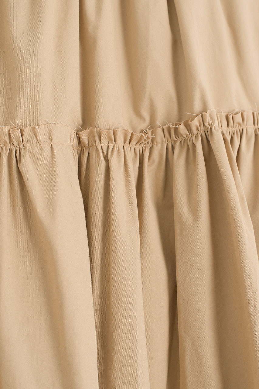 Frill Tiered Cotton Skirt, Beige