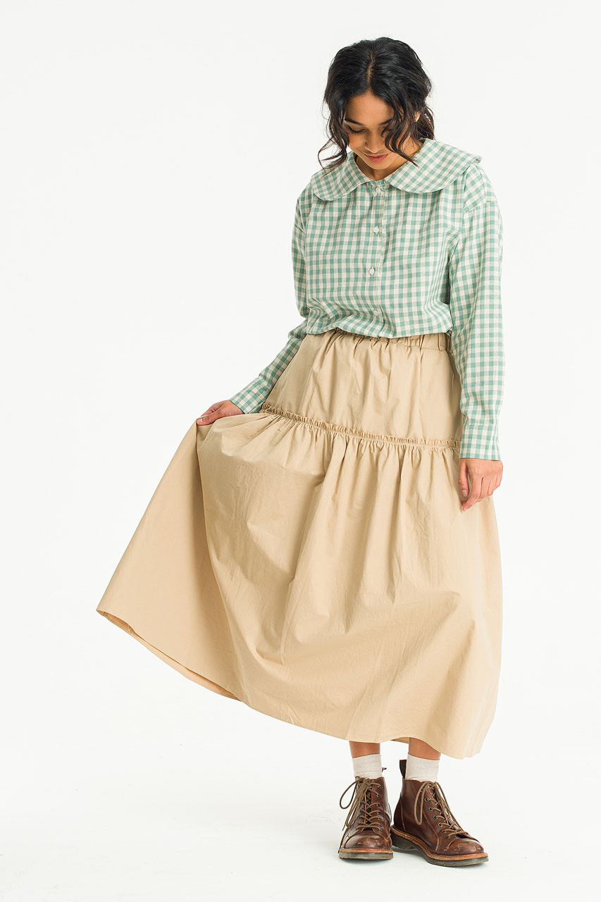 Frill Tiered Cotton Skirt, Beige