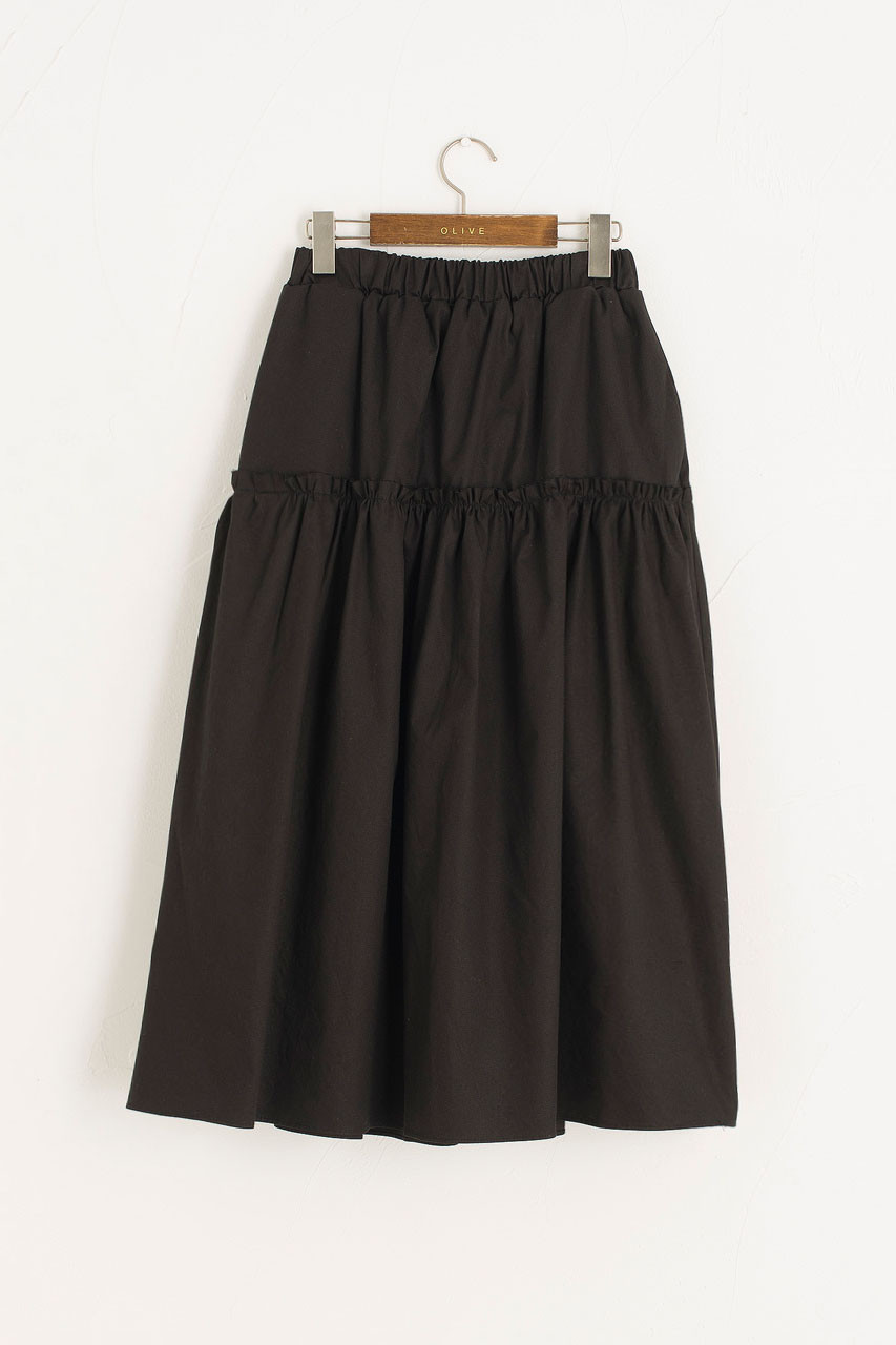 Frill Tiered Cotton Skirt, Black