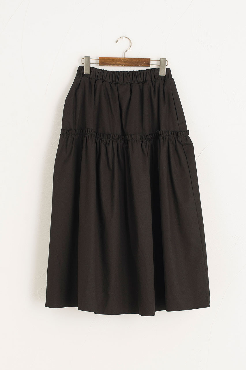 Frill Tiered Cotton Skirt, Black