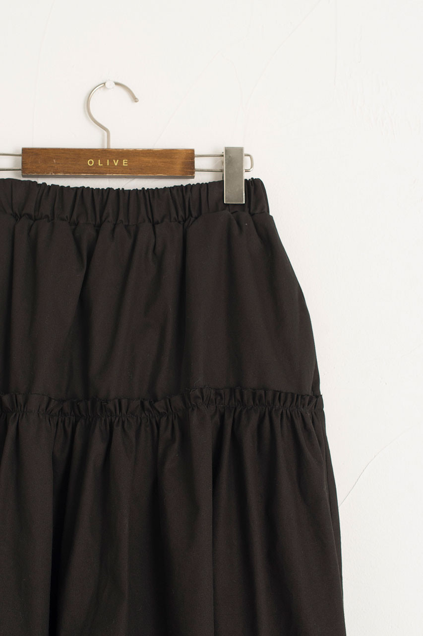 Frill Tiered Cotton Skirt, Black